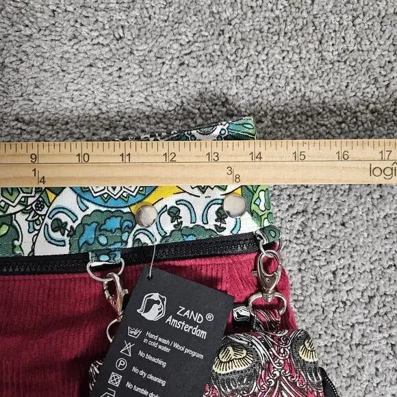 Zand Amsterdam Mini Skirt Womens OS Maroon Corduroy Reversible W Purse Boho - Picture 12 of 14